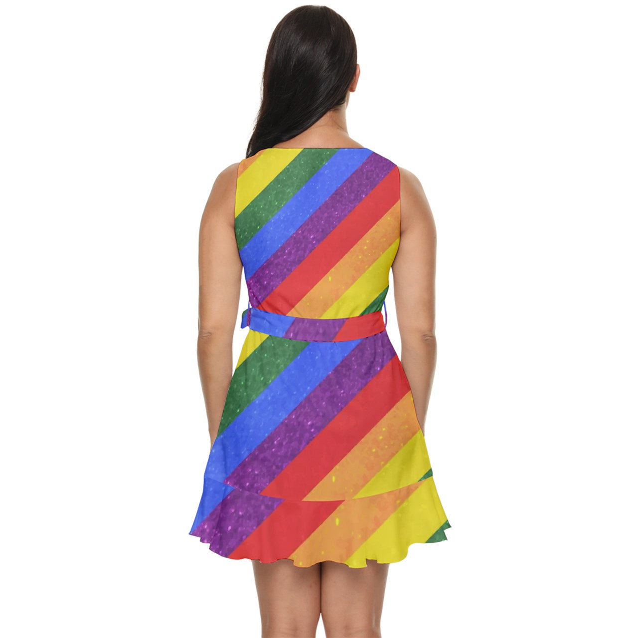 Waist Tie Tier Mini Chiffon Dress - Rainbow Pride - Luxtrini, LLC