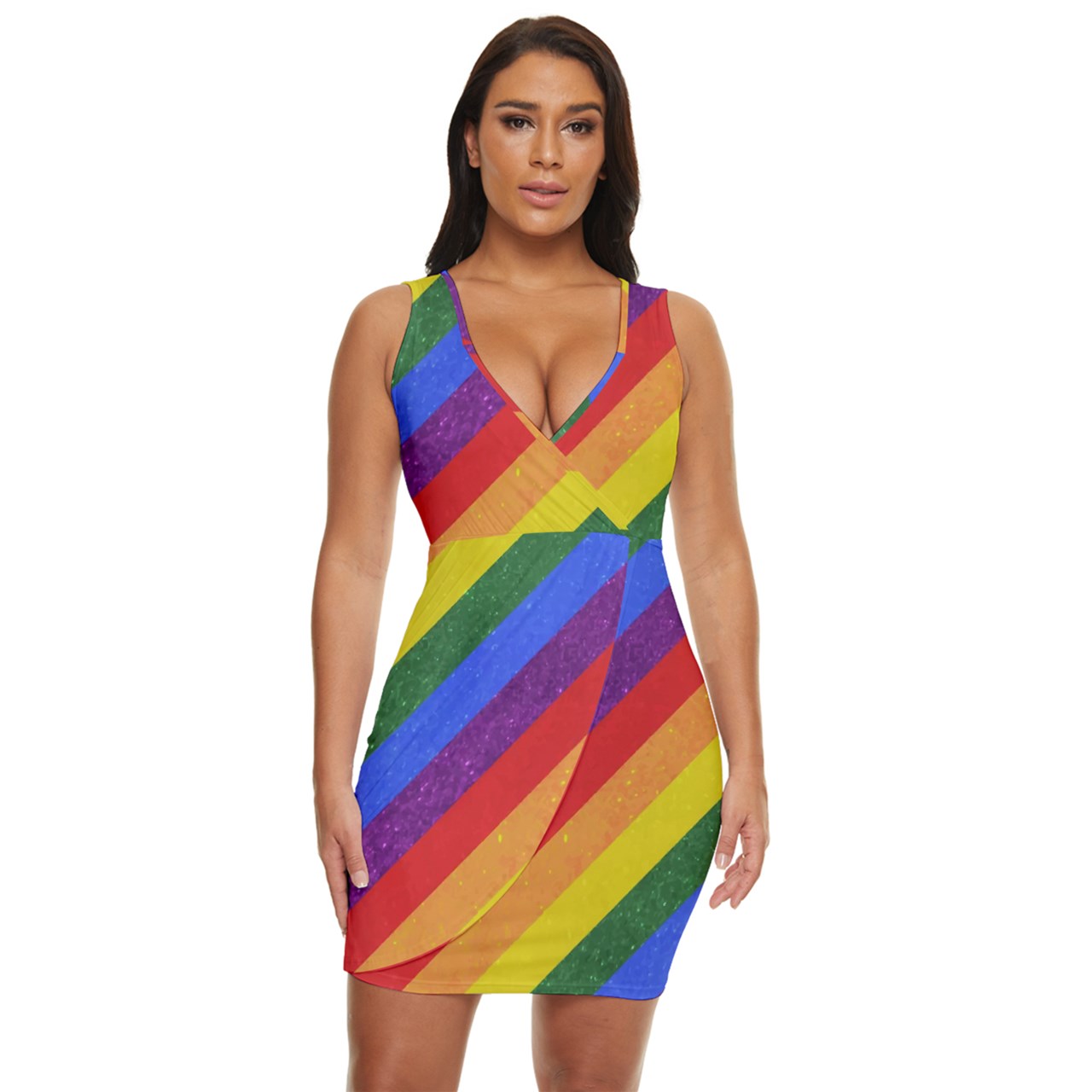 Draped Bodycon Dress - Rainbow Pride - Luxtrini, LLC