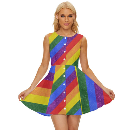 Sleeveless Button Up Dress - Rainbow Pride - Luxtrini, LLC