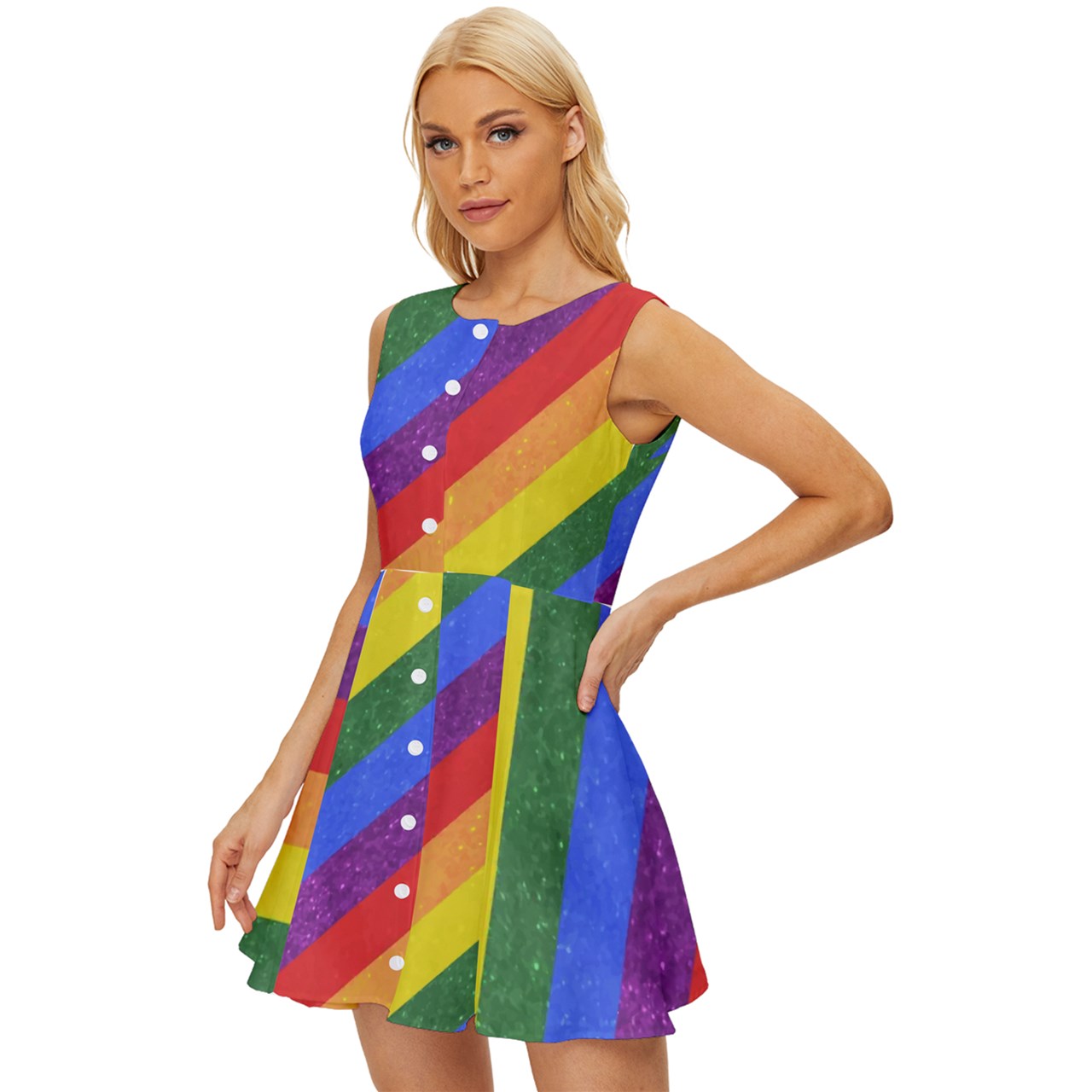 Sleeveless Button Up Dress - Rainbow Pride - Luxtrini, LLC