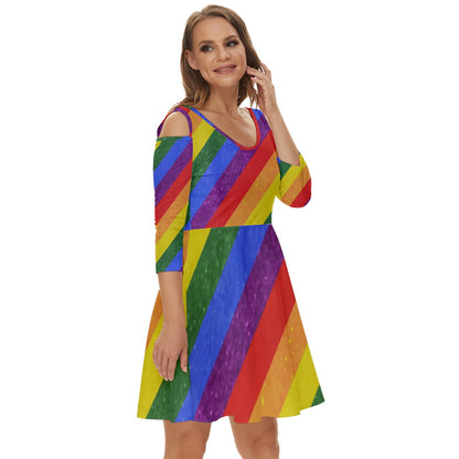 Shoulder Cut Out Zip Up Dress - Rainbow Pride - Luxtrini, LLC