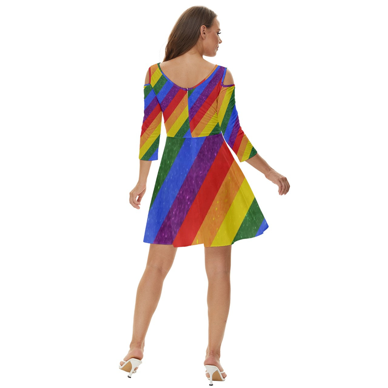 Shoulder Cut Out Zip Up Dress - Rainbow Pride - Luxtrini, LLC