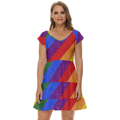 Short Sleeve Tiered Mini Dress - Rainbow Pride - Luxtrini, LLC