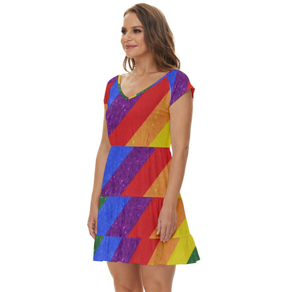 Short Sleeve Tiered Mini Dress - Rainbow Pride - Luxtrini, LLC