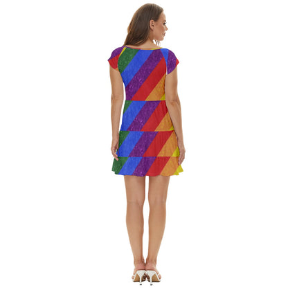 Short Sleeve Tiered Mini Dress - Rainbow Pride - Luxtrini, LLC