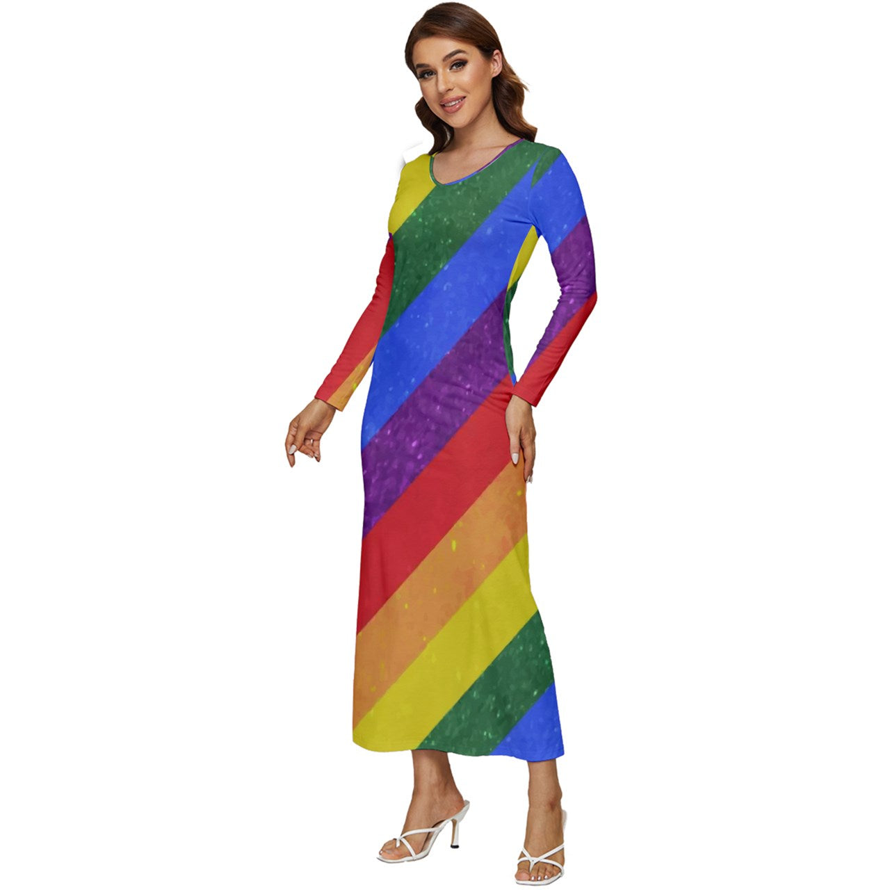 Long Sleeve Velour Longline Maxi Dress - Rainbow Pride - Luxtrini, LLC