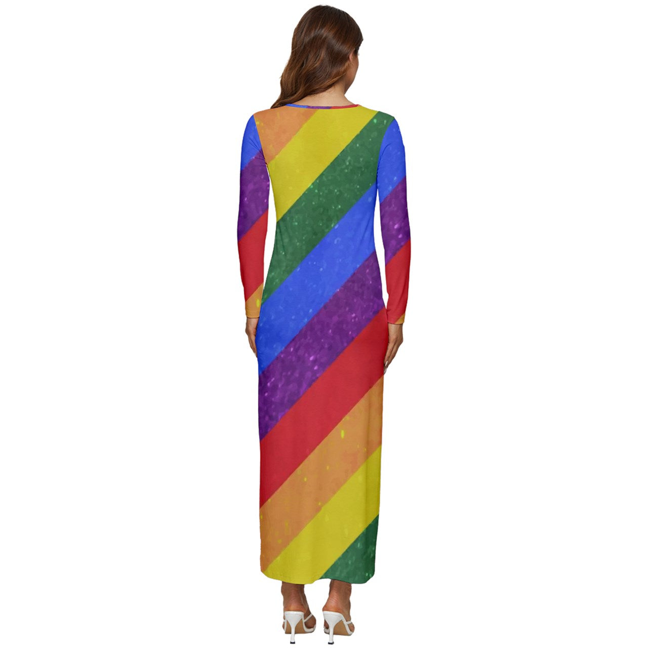 Long Sleeve Velour Longline Maxi Dress - Rainbow Pride - Luxtrini, LLC