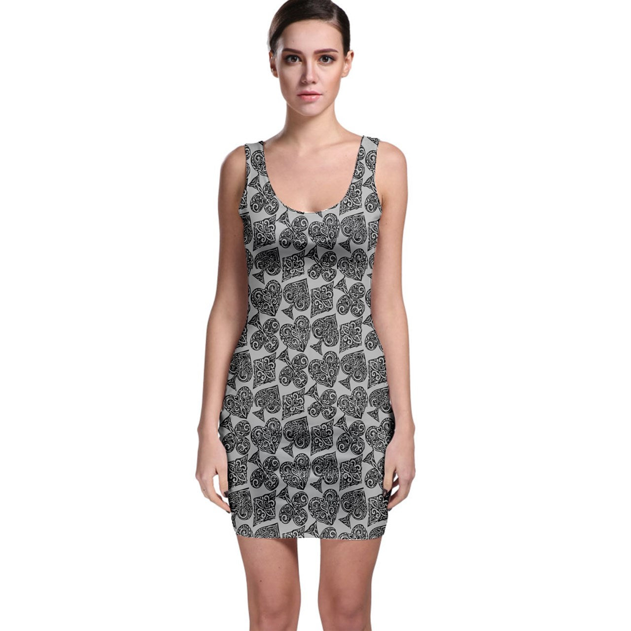 Playingcards-grey Bodycon Dress - Luxtrini, LLC