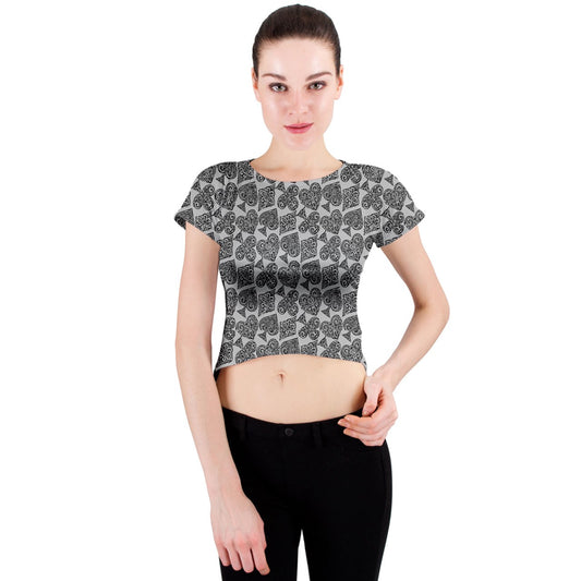 Playingcards-grey Crew Neck Crop Top - Luxtrini, LLC