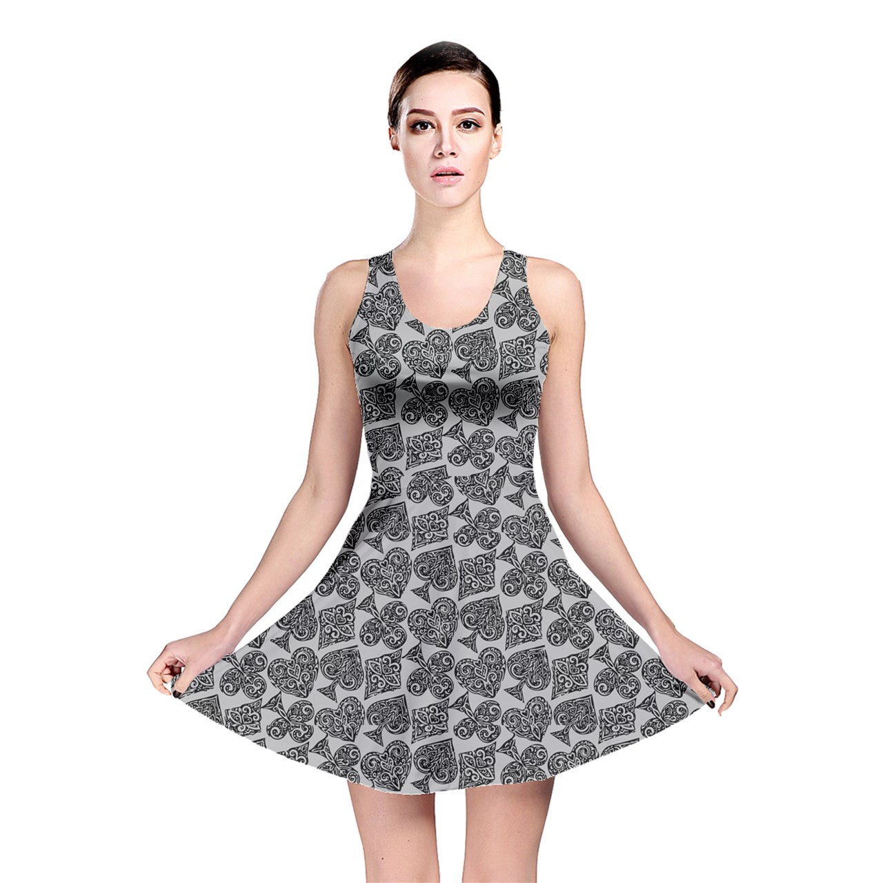 Playingcards-grey Reversible Skater Dress - Luxtrini, LLC