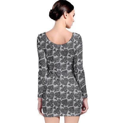 Playingcards-grey Long Sleeve Bodycon Dress - Luxtrini, LLC