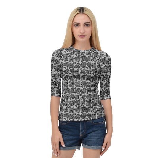 Playingcards-grey Quarter Sleeve Raglan Tee - Luxtrini, LLC