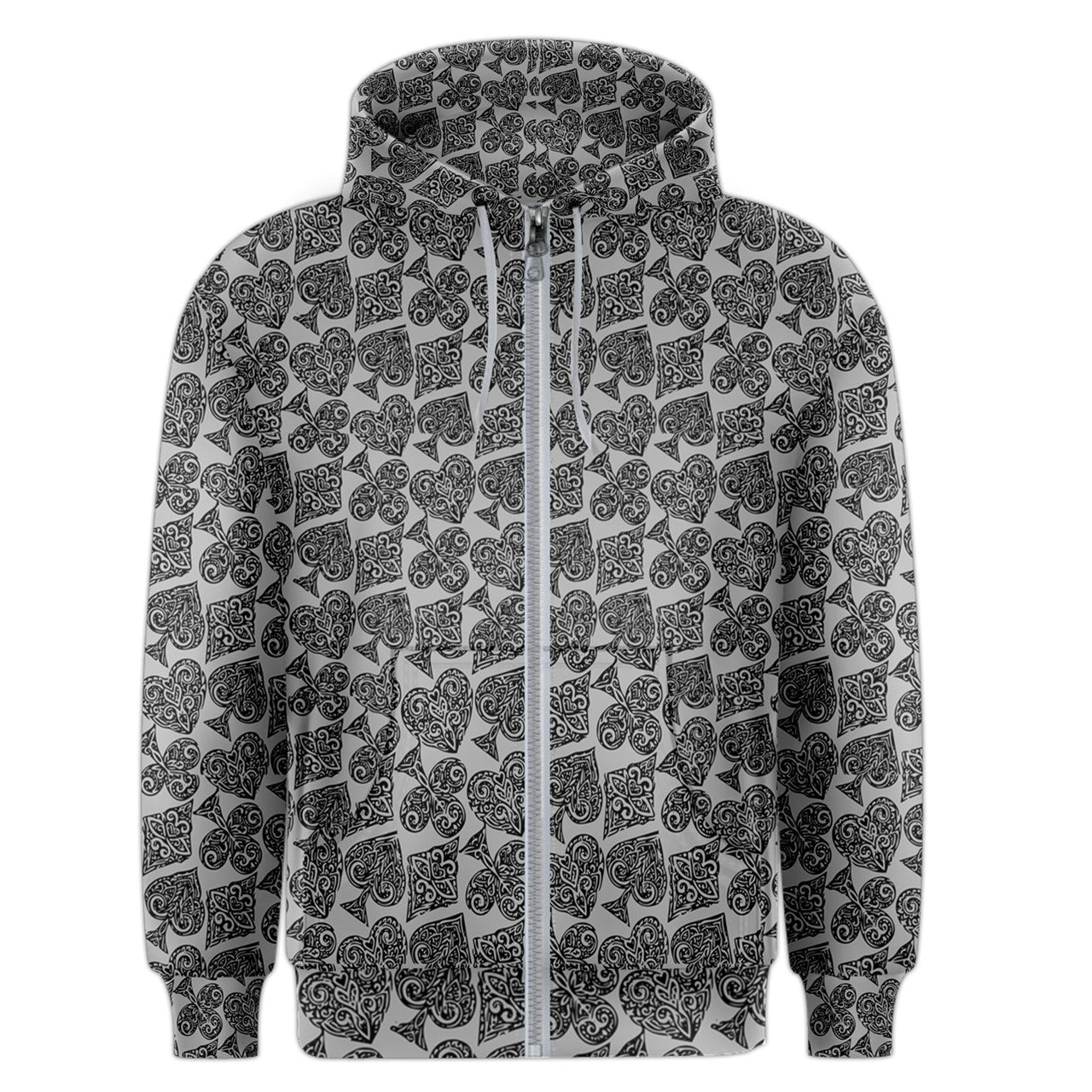 Playingcards-grey Men's Zipper Hoodie - Luxtrini, LLC