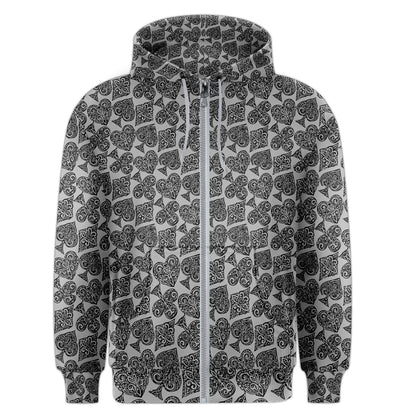 Playingcards-grey Men's Zipper Hoodie - Luxtrini, LLC