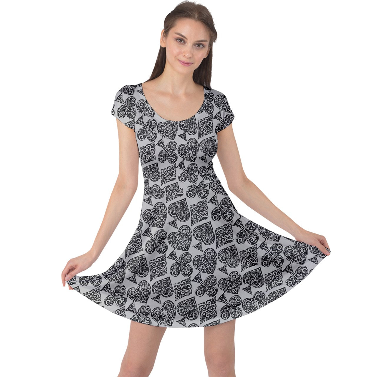 Playingcards-grey Cap Sleeve Dress - Luxtrini, LLC