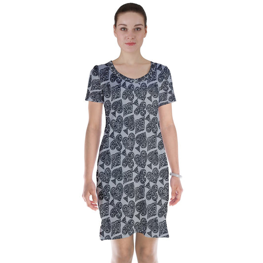 Playingcards-grey Short Sleeve Nightdress - Luxtrini, LLC