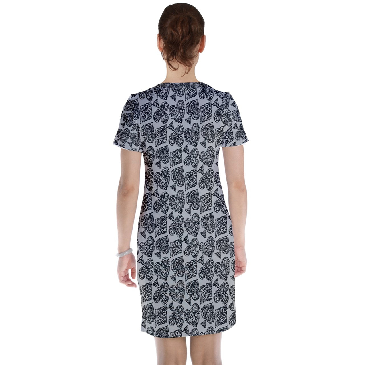 Playingcards-grey Short Sleeve Nightdress - Luxtrini, LLC