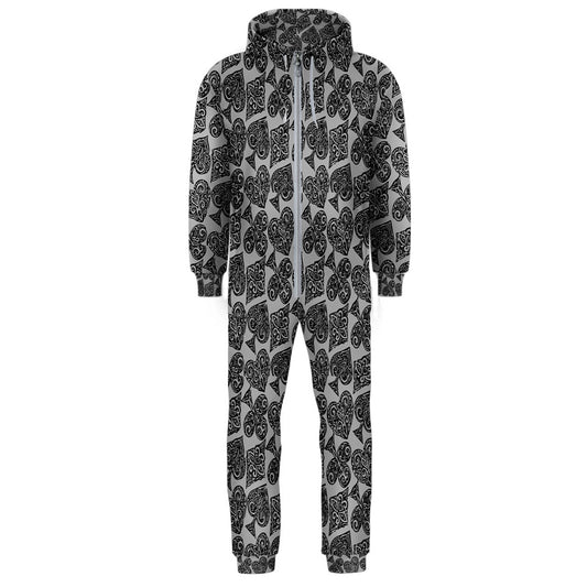 Playingcards-grey Hooded Jumpsuit (Men) - Luxtrini, LLC