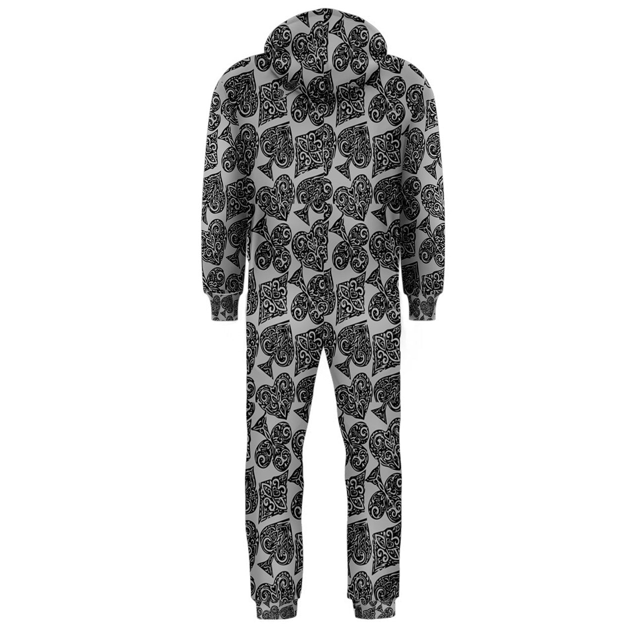 Playingcards-grey Hooded Jumpsuit (Men) - Luxtrini, LLC