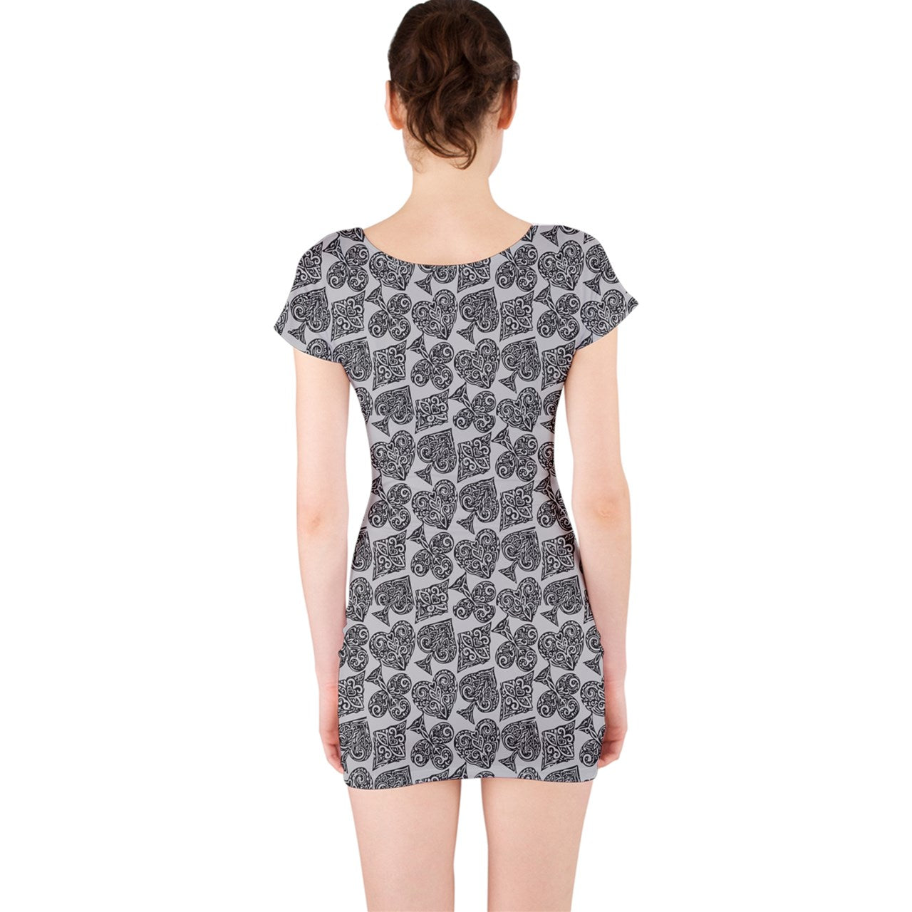 Playingcards-grey Short Sleeve Bodycon Dress - Luxtrini, LLC