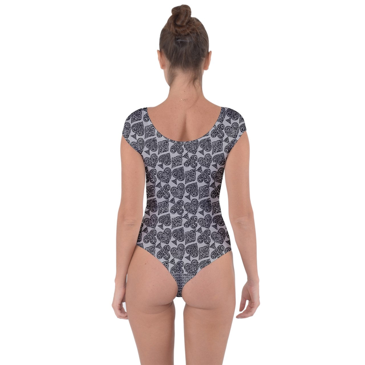 Playingcards-grey Short Sleeve Leotard - Luxtrini, LLC