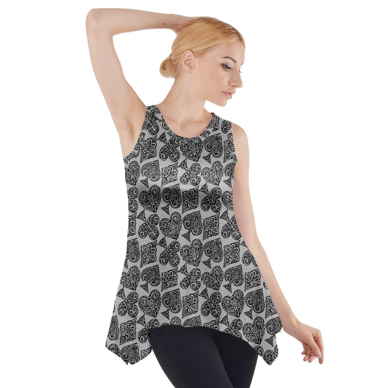 Playingcards-grey Side Drop Tank Tunic - Luxtrini, LLC