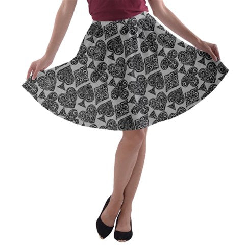 Playingcards-grey A-line Skater Skirt - Luxtrini, LLC