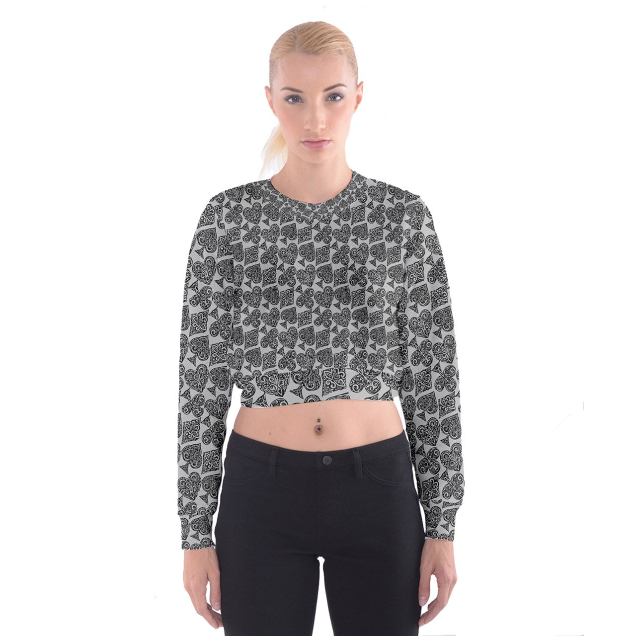 Playingcards-grey Cropped Sweatshirt - Luxtrini, LLC