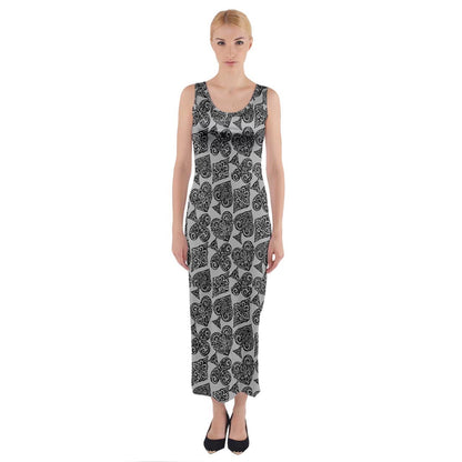 Playingcards-grey Fitted Maxi Dress - Luxtrini, LLC