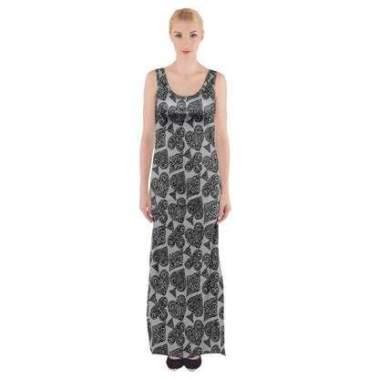 Playingcards-grey Thigh Split Maxi Dress - Luxtrini, LLC