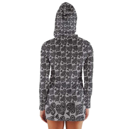 Playingcards-grey Long Sleeve Hooded T-shirt - Luxtrini, LLC