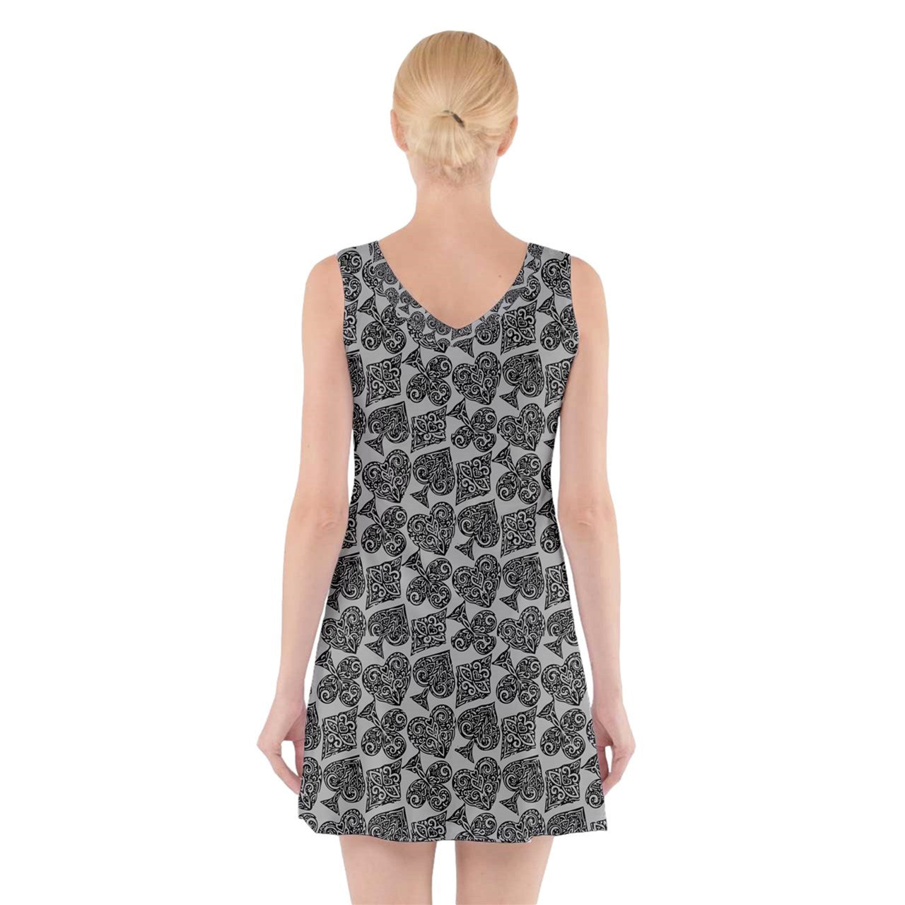 Playingcards-grey V-Neck Sleeveless Dress - Luxtrini, LLC