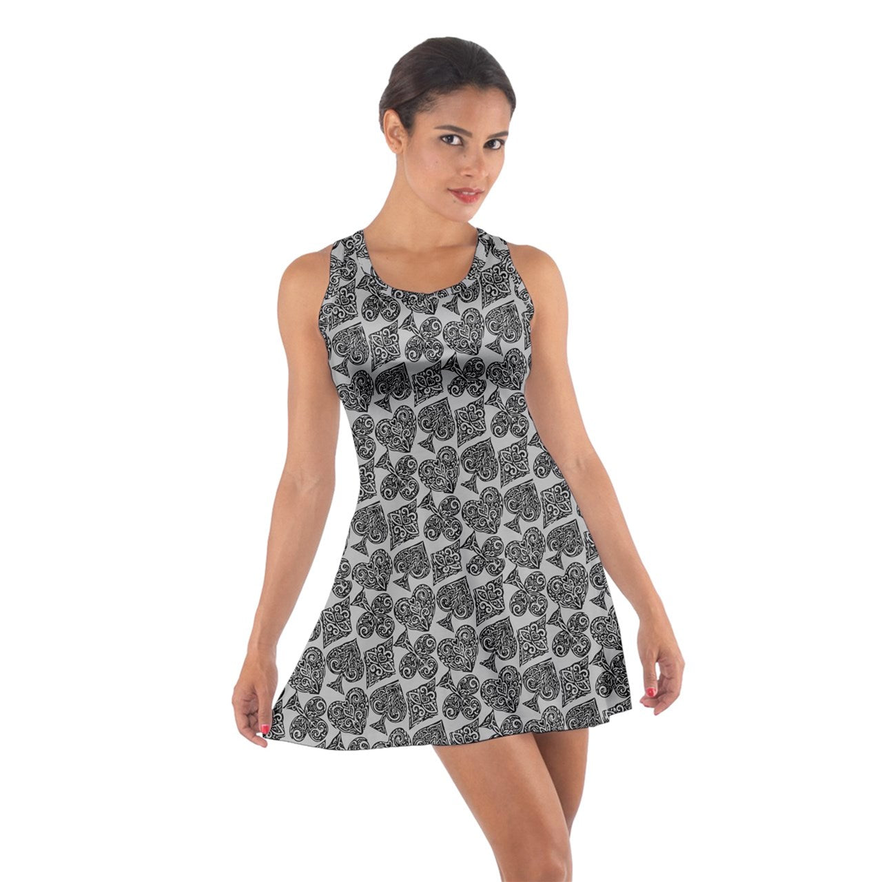 Playingcards-grey Cotton Racerback Dress - Luxtrini, LLC