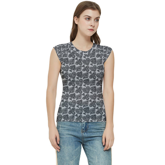 Playingcards-grey Women's Raglan Cap Sleeve Tee - Luxtrini, LLC