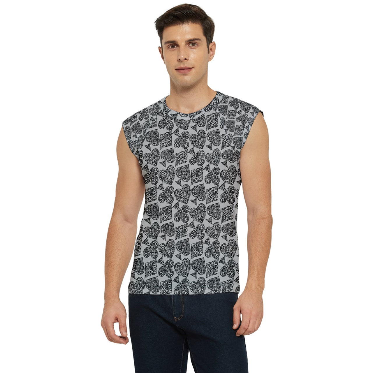 Playingcards-grey Men's Raglan Cap Sleeve Tee - Luxtrini, LLC