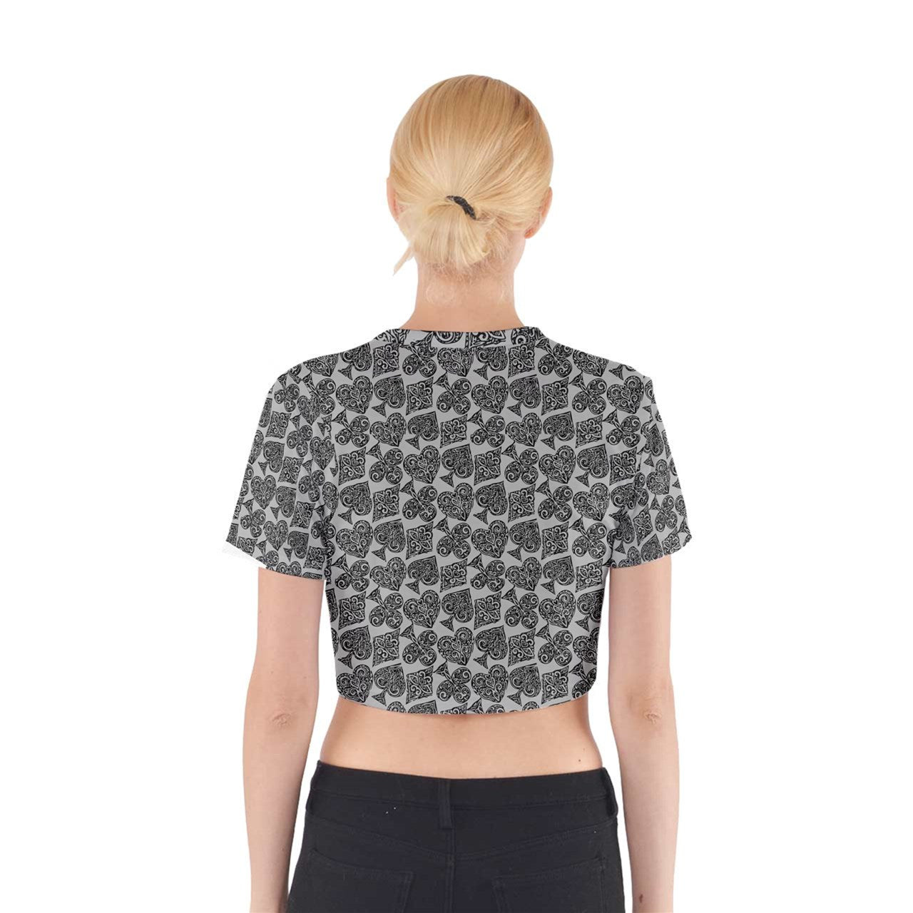 Playingcards-grey Cotton Crop Top - Luxtrini, LLC