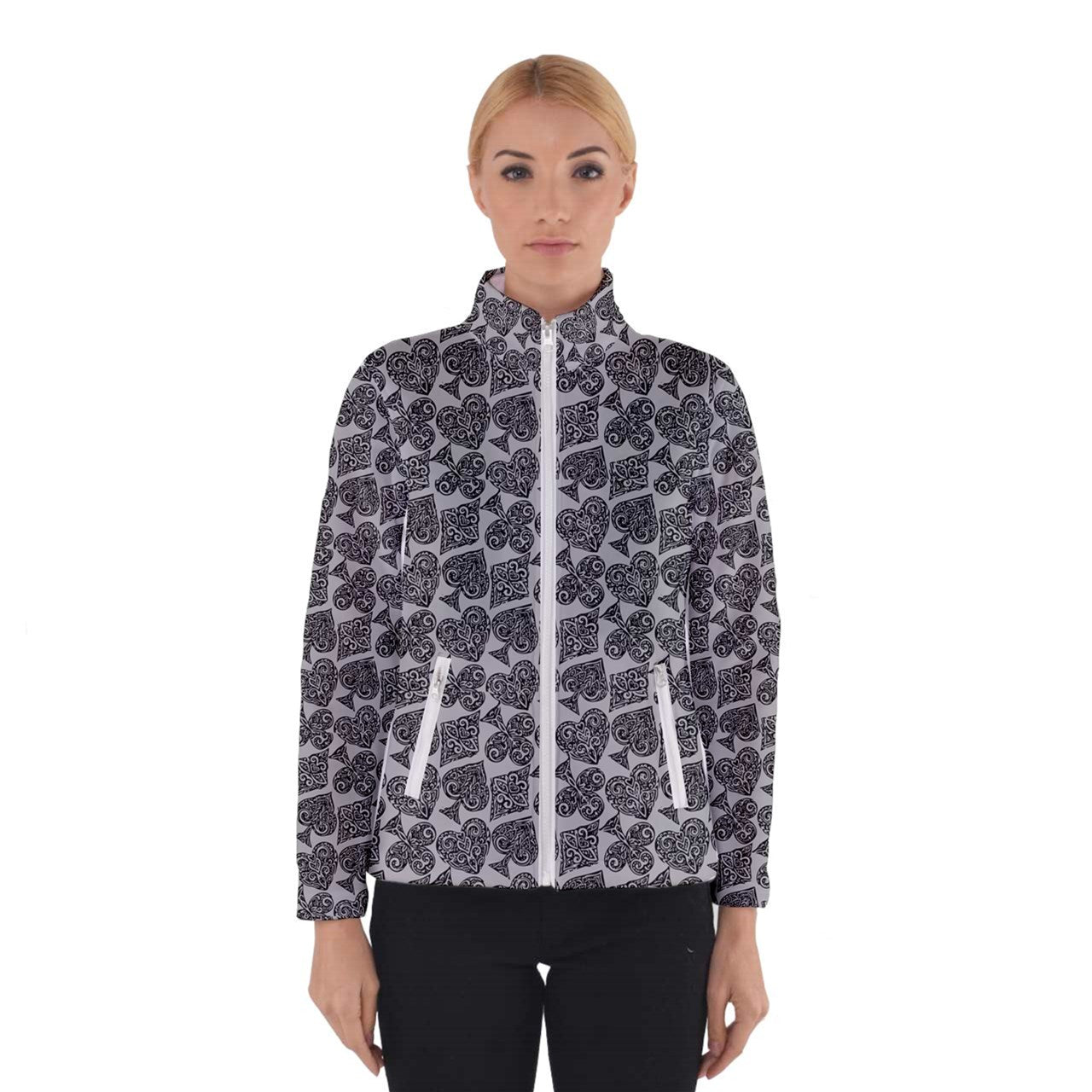 Playingcards-grey Women's Bomber Jacket - Luxtrini, LLC