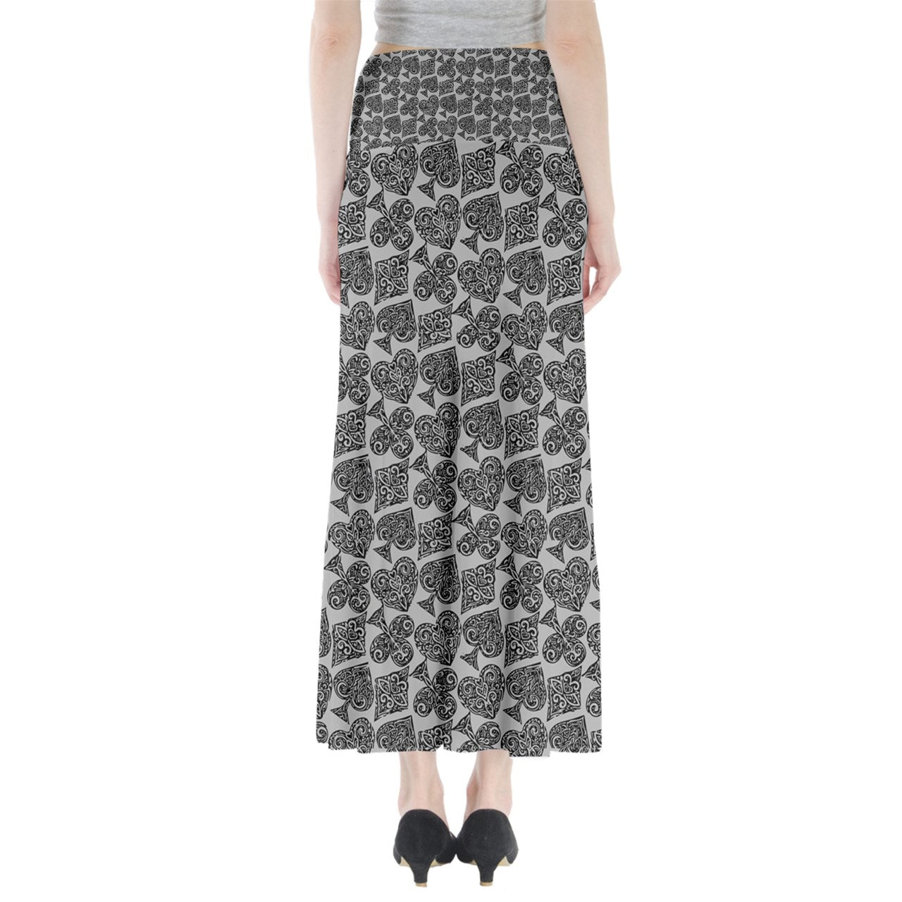 Playingcards-grey Full Length Maxi Skirt - Luxtrini, LLC