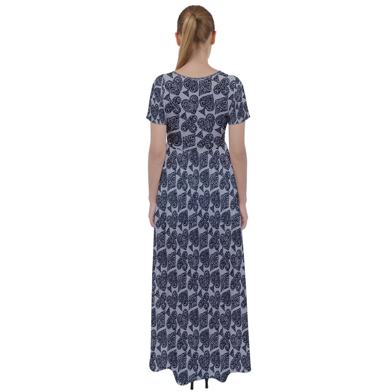 Playingcards-grey High Waist Short Sleeve Maxi Dress - Luxtrini, LLC