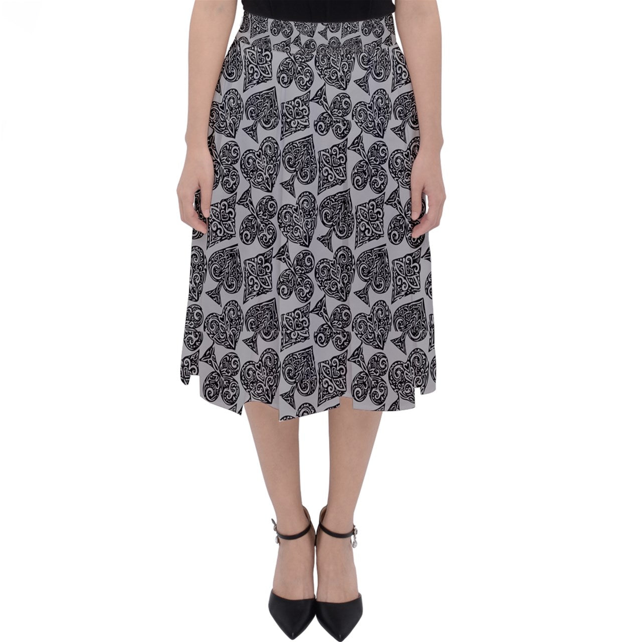 Playingcards-grey Classic Midi Skirt - Luxtrini, LLC