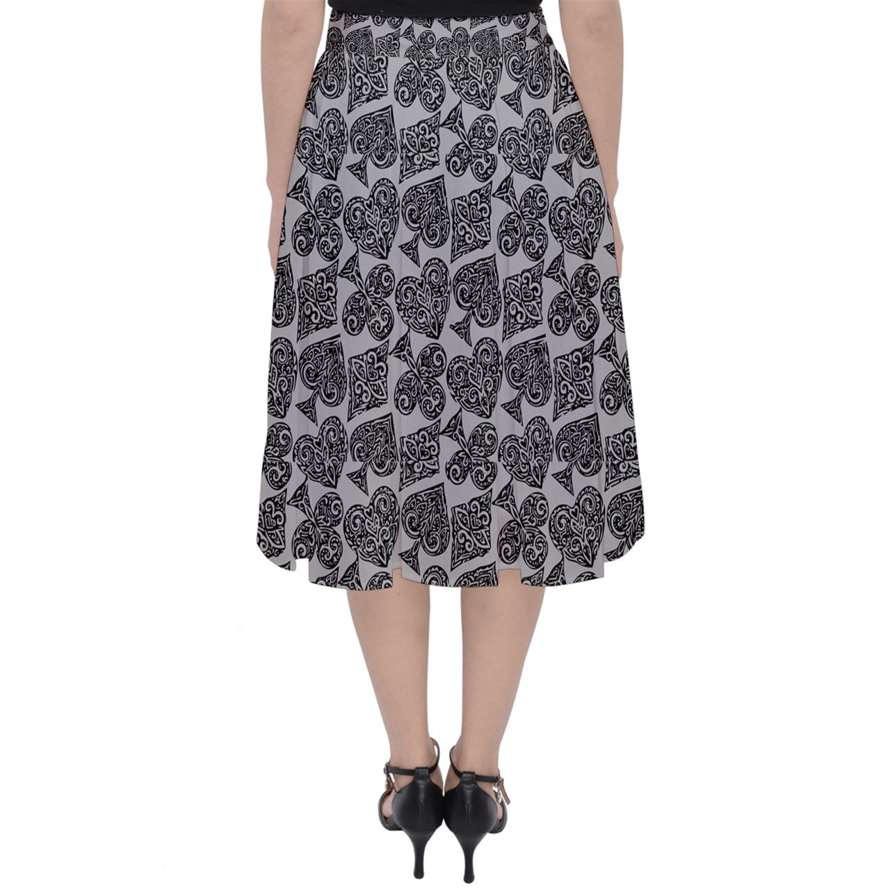 Playingcards-grey Classic Midi Skirt - Luxtrini, LLC