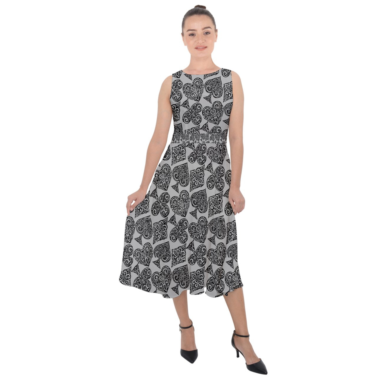 Playingcards-grey Midi Tie-Back Chiffon Dress - Luxtrini, LLC