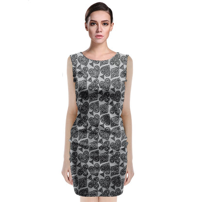 Playingcards-grey Classic Sleeveless Midi Dress - Luxtrini, LLC