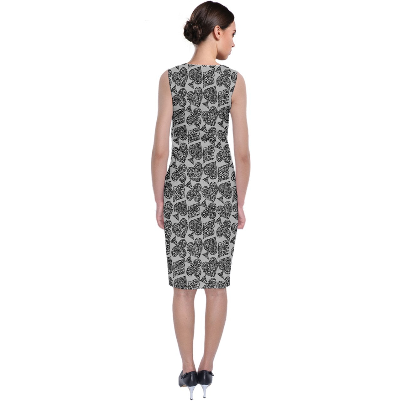 Playingcards-grey Classic Sleeveless Midi Dress - Luxtrini, LLC