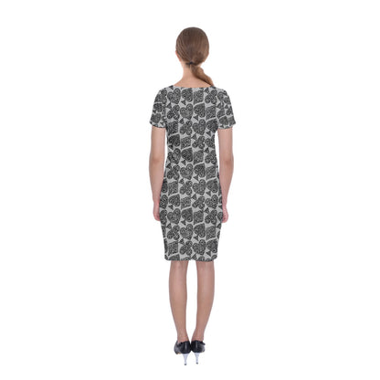 Playingcards-grey Classic Short Sleeve Midi Dress - Luxtrini, LLC