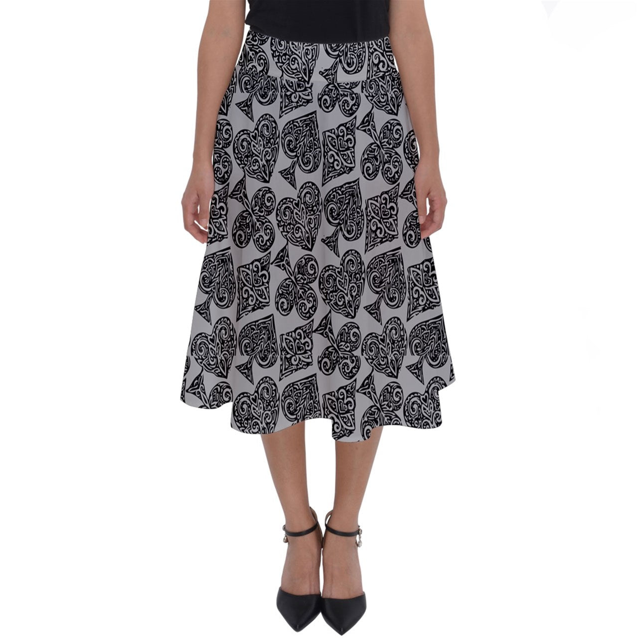 Playingcards-grey Perfect Length Midi Skirt - Luxtrini, LLC