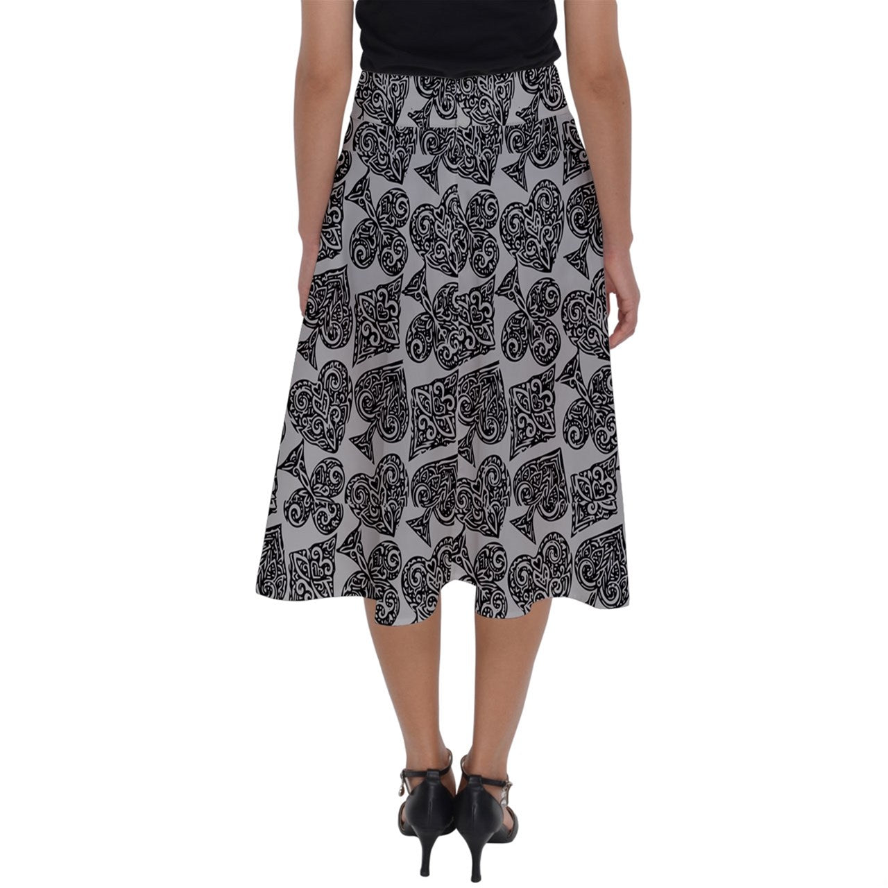 Playingcards-grey Perfect Length Midi Skirt - Luxtrini, LLC