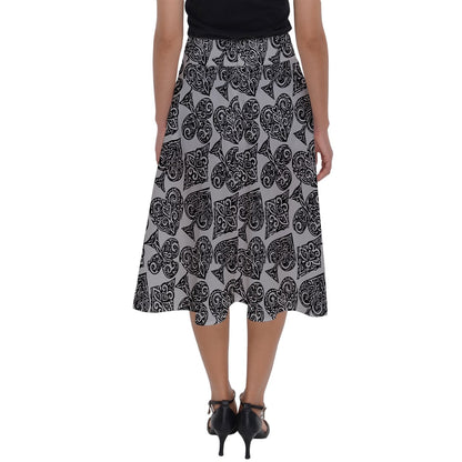 Playingcards-grey Perfect Length Midi Skirt - Luxtrini, LLC