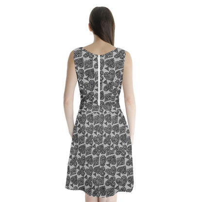 Playingcards-grey Sleeveless Waist Tie Chiffon Dress - Luxtrini, LLC