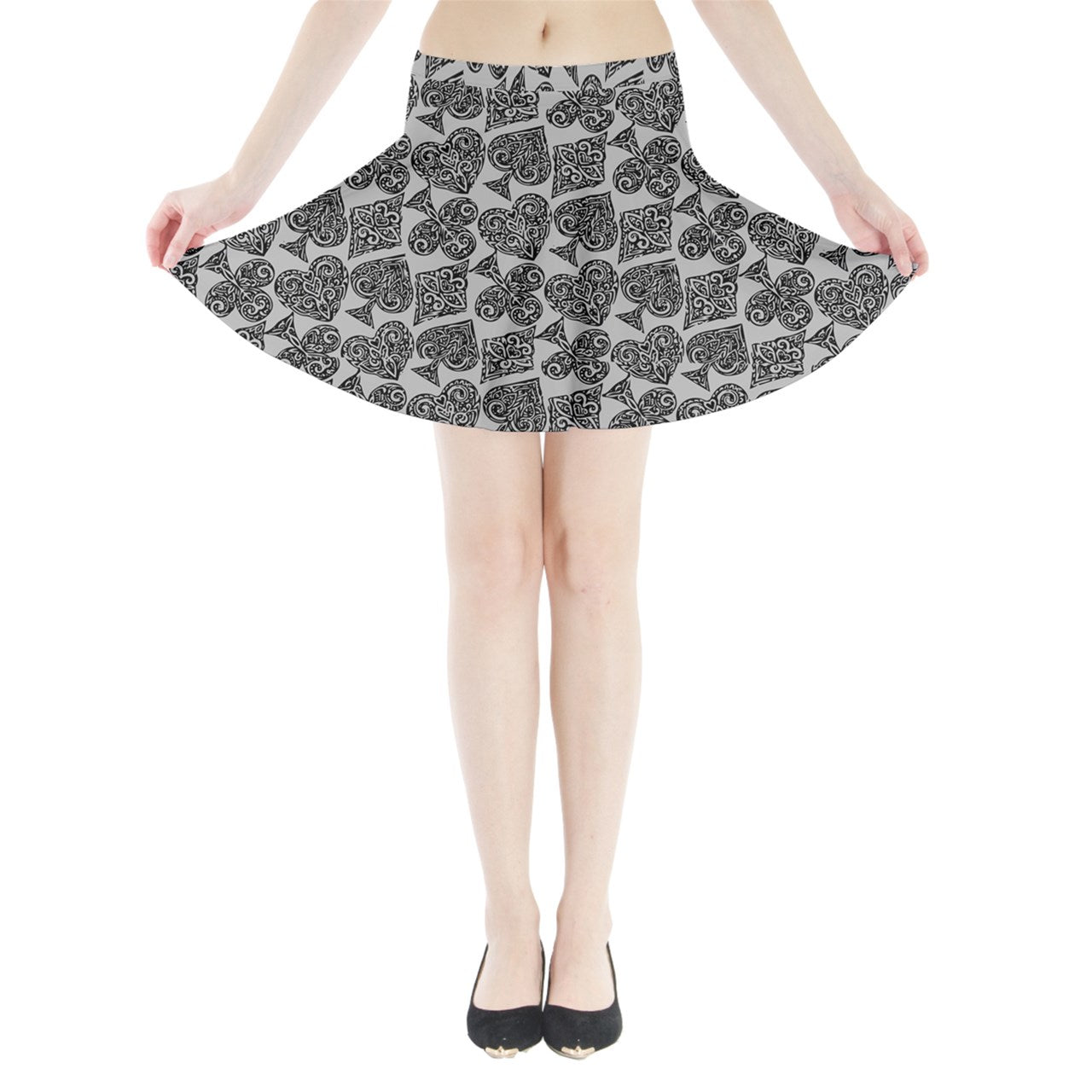 Playingcards-grey Mini Flare Skirt - Luxtrini, LLC